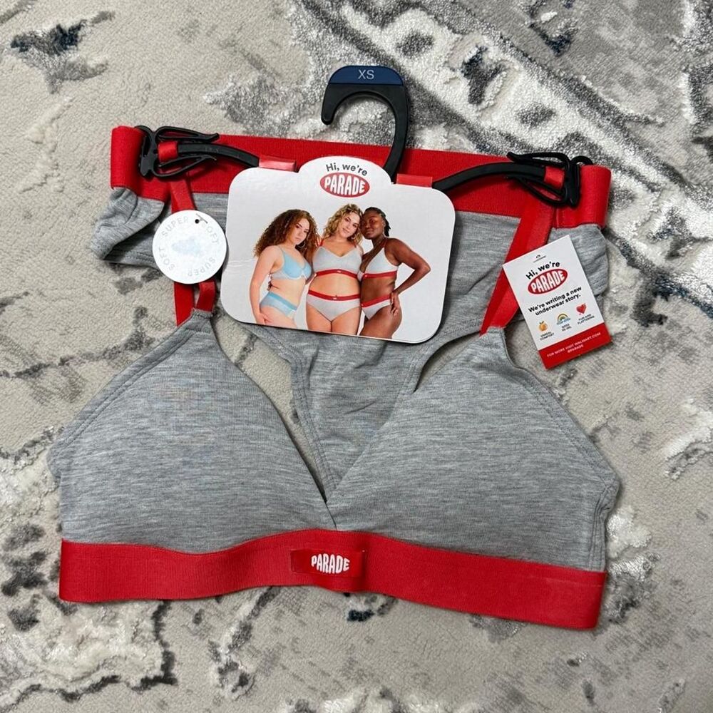 Parade Super Soft Modal Bralette and Panty Set Heather Grey Red Size X-Small